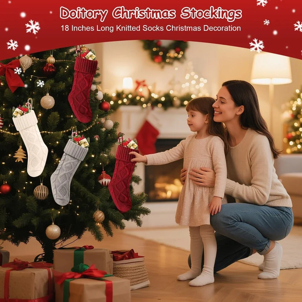 Doitory Christmas Stockings 18 InchesLong Knitted Socks Decoration Holiday 6PCS